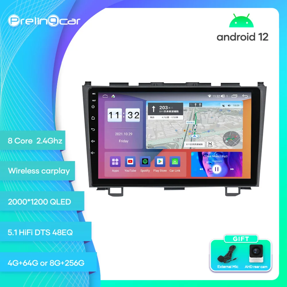 

Prelingcar For Honda CRV 2006-2012 Years Android 12 Car Monitor 8 256g Carplay RDS GPS Built 2din Radio DVD Player 5.1HIFI DST