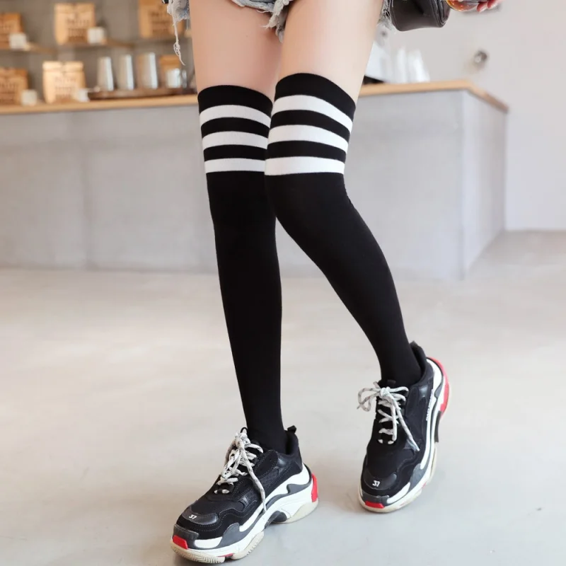 Three Bars Thigh High Socks Women's Knee Socks JK Long Socks Stockings Students' Socks High-Top Japanese Style Hold-Ups Women's