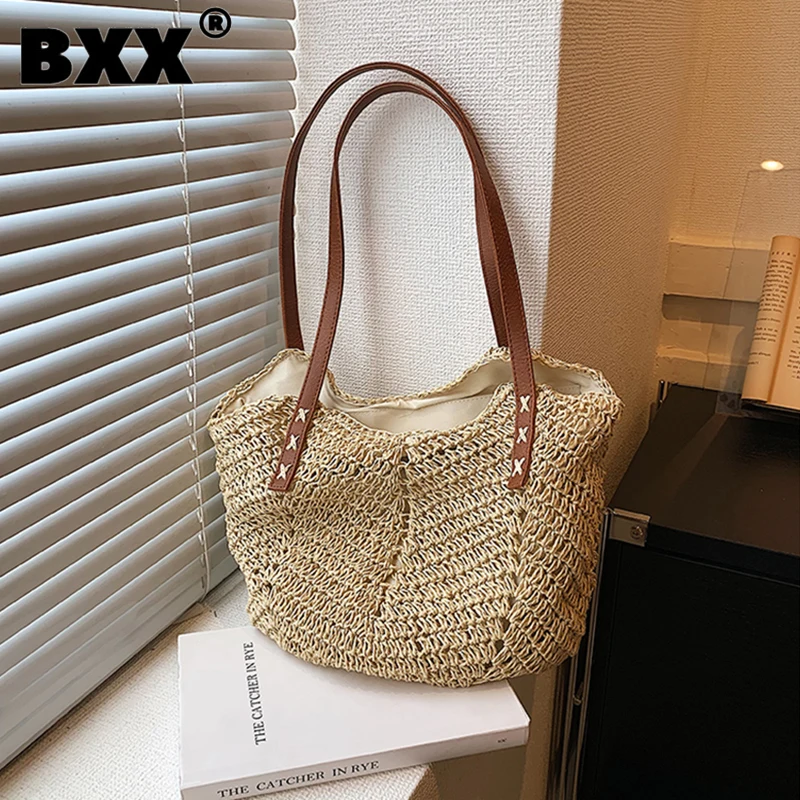 

[BXX] Woven Bag For Women Large Capacity Handbag 2023 New Fashionable Summer Versatile Shoulder Beach Vacation Bags 8AB386