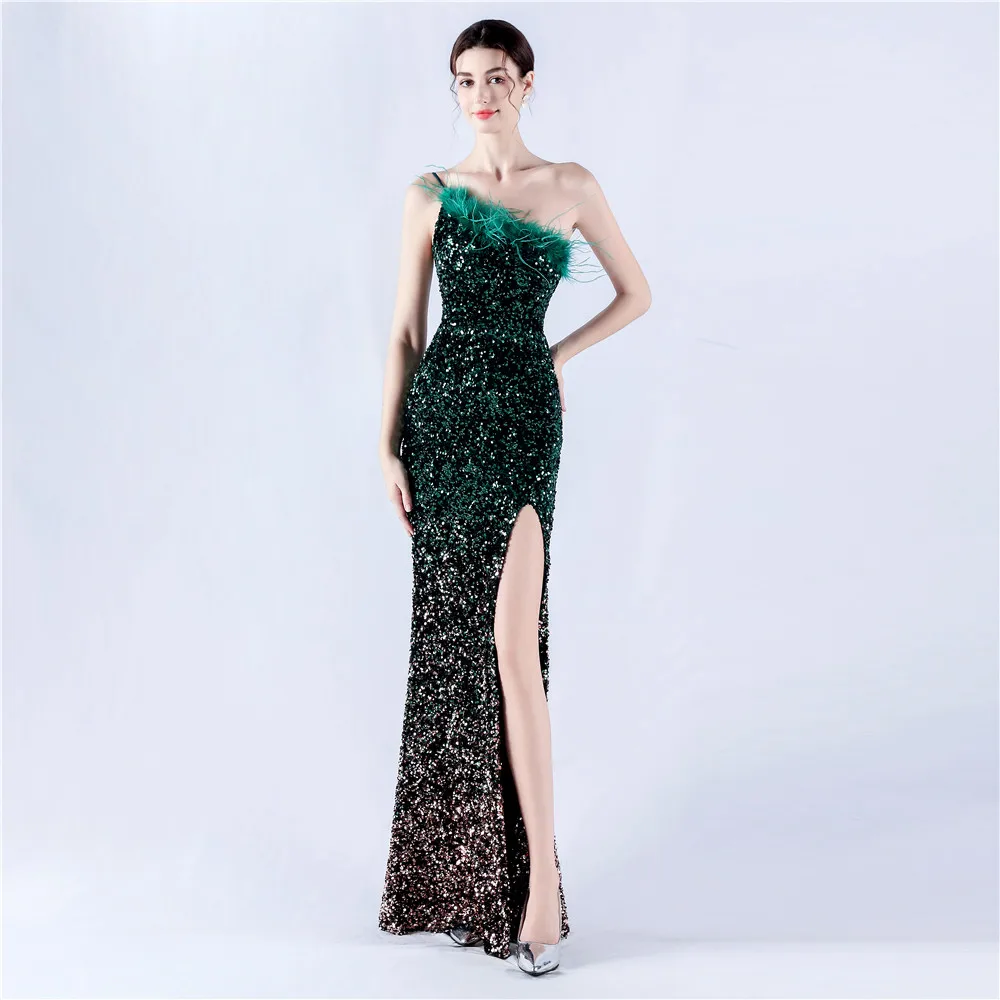 Женское сексуальное платье для выпускного вечера с пайетками на одно плечо и