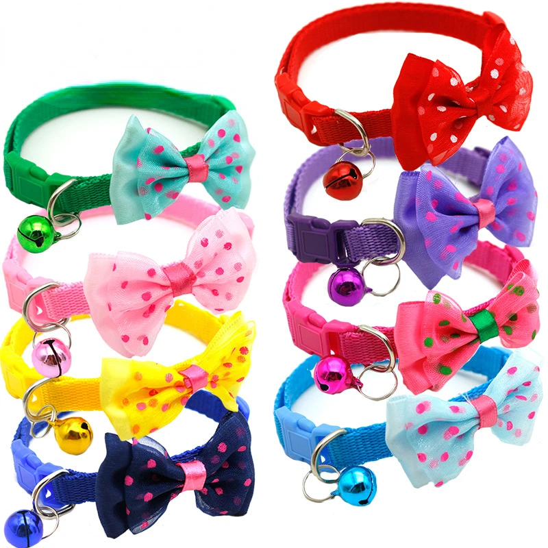 

2022 Pet Collar Safety Buckle Adjustable Belt Bow Collar Nylon Kitten Collar Anti-lost For Cat Dog