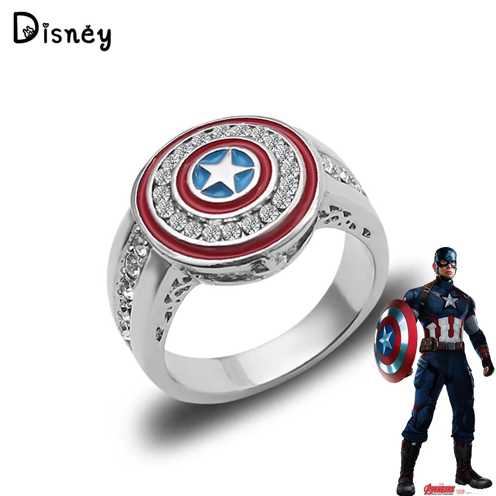 Marvel Superhero The Avengers Captain America Ring Diamond Luxury Charm Jewelry Rings Cosplay for Women Accessories Gifts