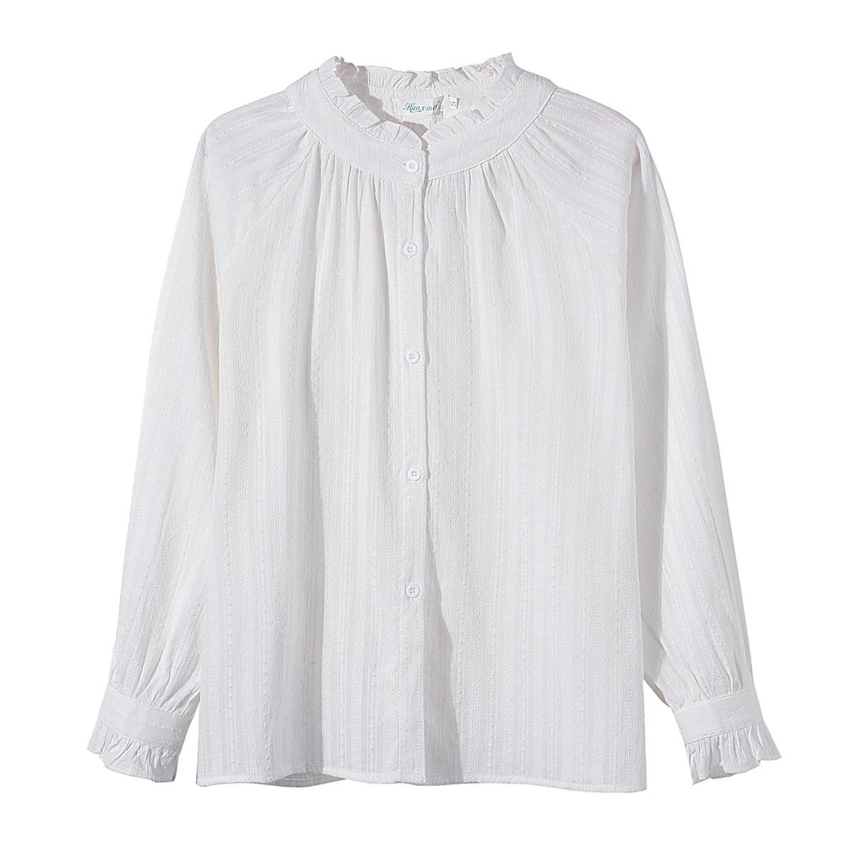 Женская шифоновая блузка с длинными рукавами-фонариками, белая блузка в офисном стиле с оборками, весна 2023