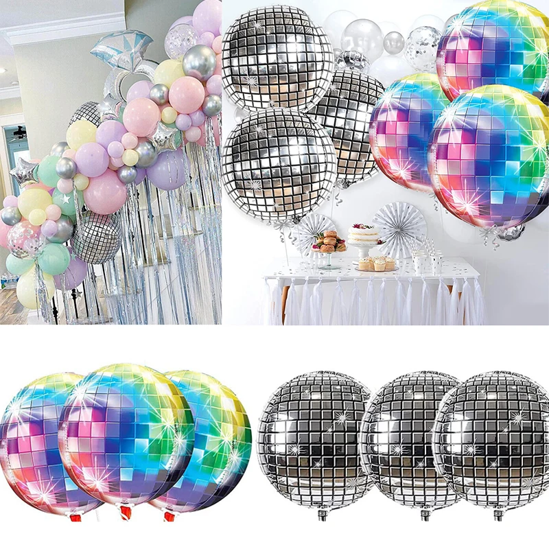 

22inch 4D Disco Balloons Laser For Wedding Happy Birthday Popular Party Decor Rock and Roll Looks Round Cube Shaped