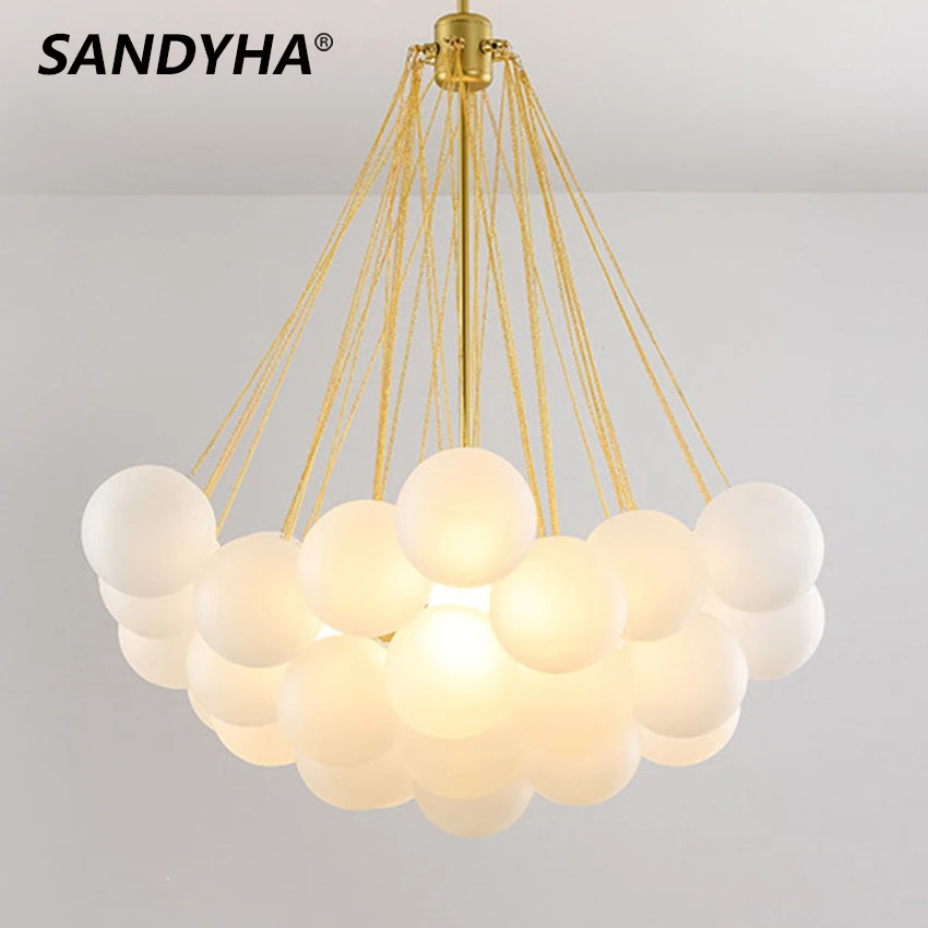 Modern Frosted Glass Ball Chandelier for Dinning Living Room