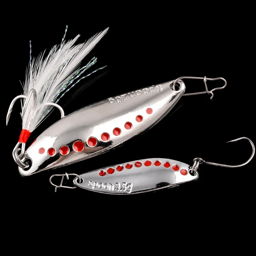 

Metal Vib Leech Spinners Spoon Lures 10g 15g 20g 25g Artificial Bait With Feather Hook Night Fishing Tackle for Bass Pike Perch