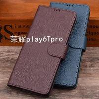 hot sales luxury lich genuine leather flip phone case for honor play 6t pro real cowhide leather shell full cover pocket bag