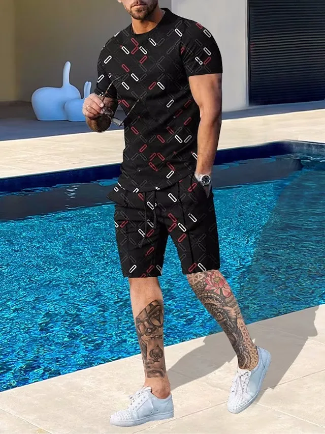 Men Clothes Ropa T-shirt Sets 3D Printed  Round Neck Outdoor Casual Short Sleeve 2 Piece Print Fashion Designer