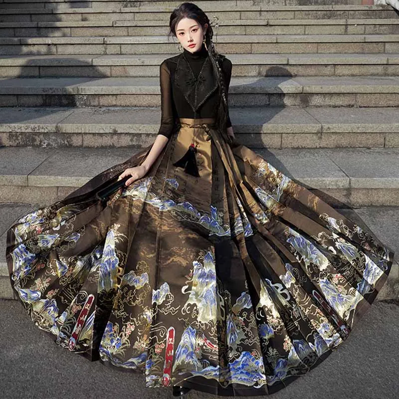 Новая весенняя юбка Hanfu с изображением лошади Женская в китайском стиле вышивкой