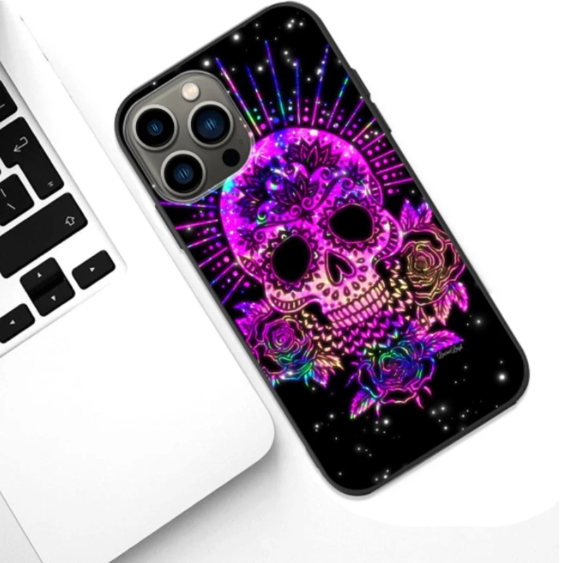 

Skeleton Phone Case For iPhone 13 12Pro Max 11 7 8Plus X XR XS MAX Rose Skull Floral Flower Pattern Soft Cover AntiScratch Funda