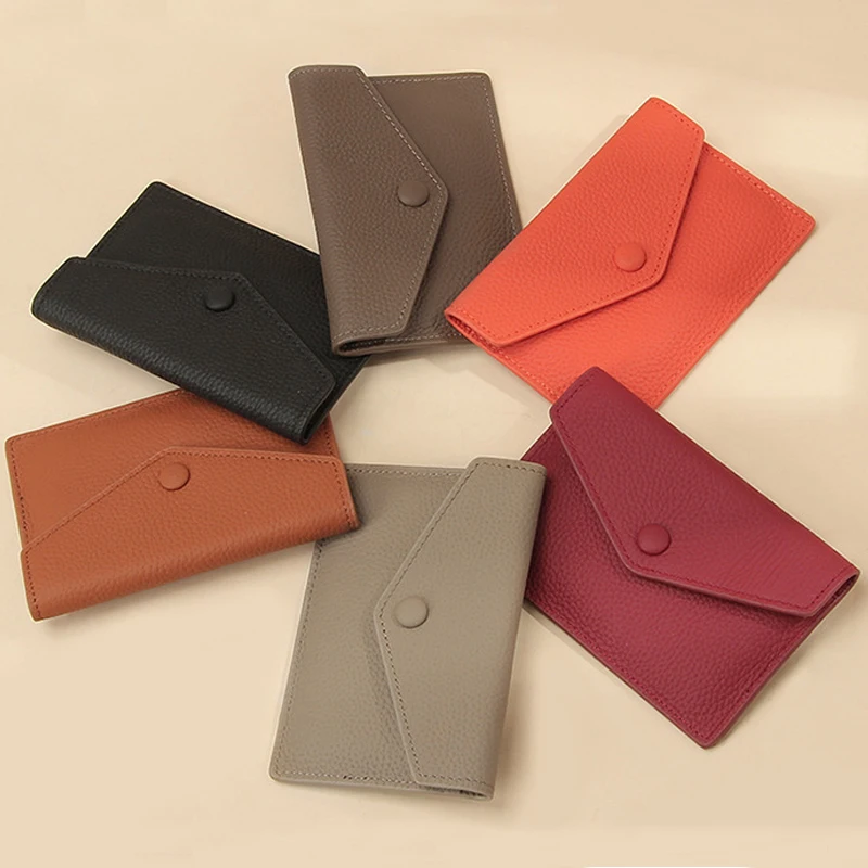 Ultra-thin Ins Style Genuine Leather Card Holder Fashion Mini Short Envelope Women Wallet Korean Japan ID Credit Card Case Purse