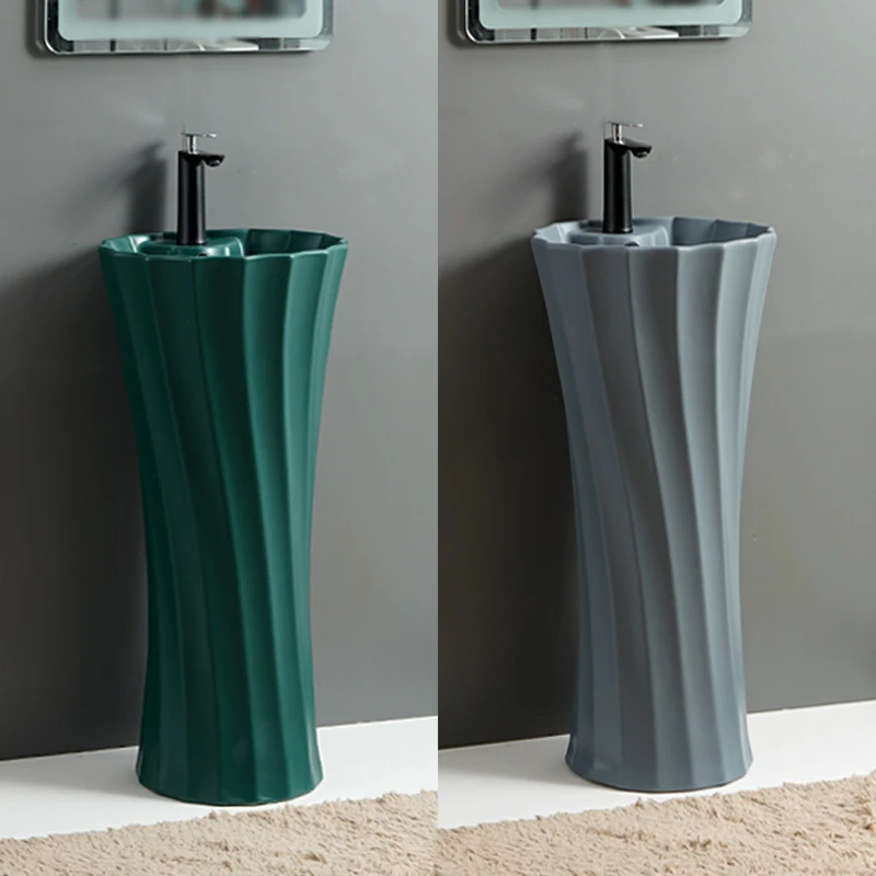 

Nordic Black Pedestal Basin round Column Washbasin Ceramic Integrated Wash Basin Bathroom Floor Wash Basin