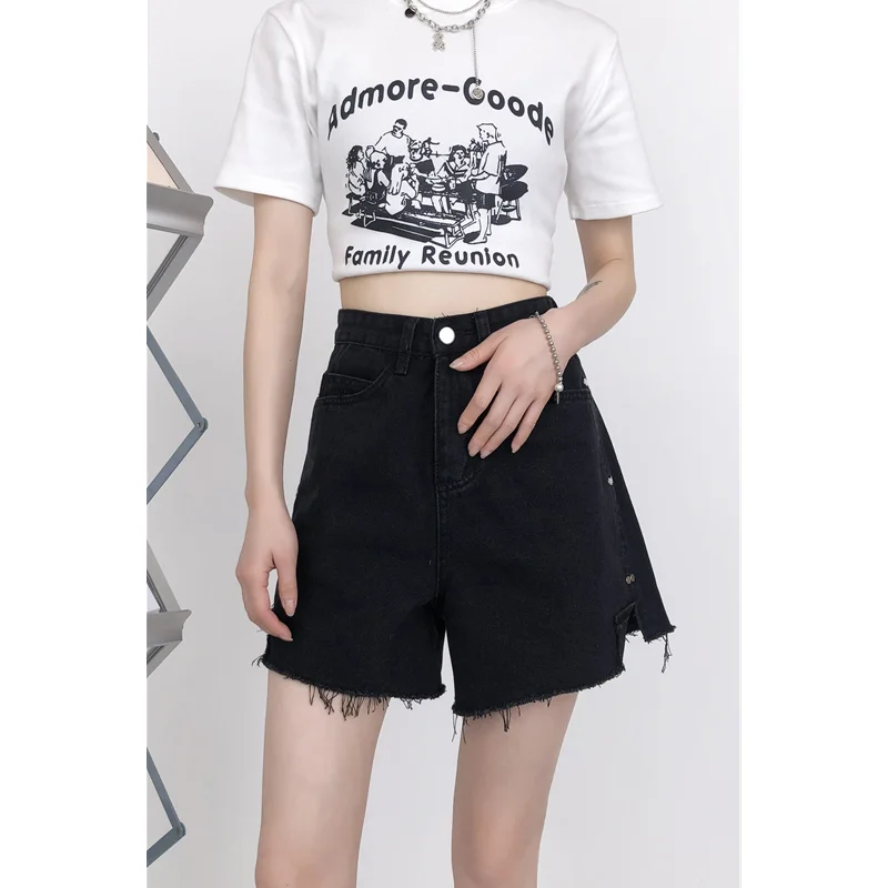 

2023 New Black Denim Shorts Women's Summer Temperament Versatile Hot Pants High Waist Shows Thin Leg Length Super Short Pants