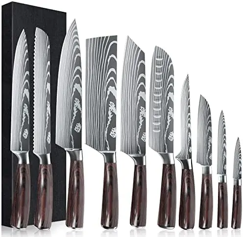 

Knife Sets 8 piece, 3.5-8 Inch Chef Knives High Carbon Stainless Steel, Pakkawood Handle, Ultra Sharp Cooking Knife for Vegetabl