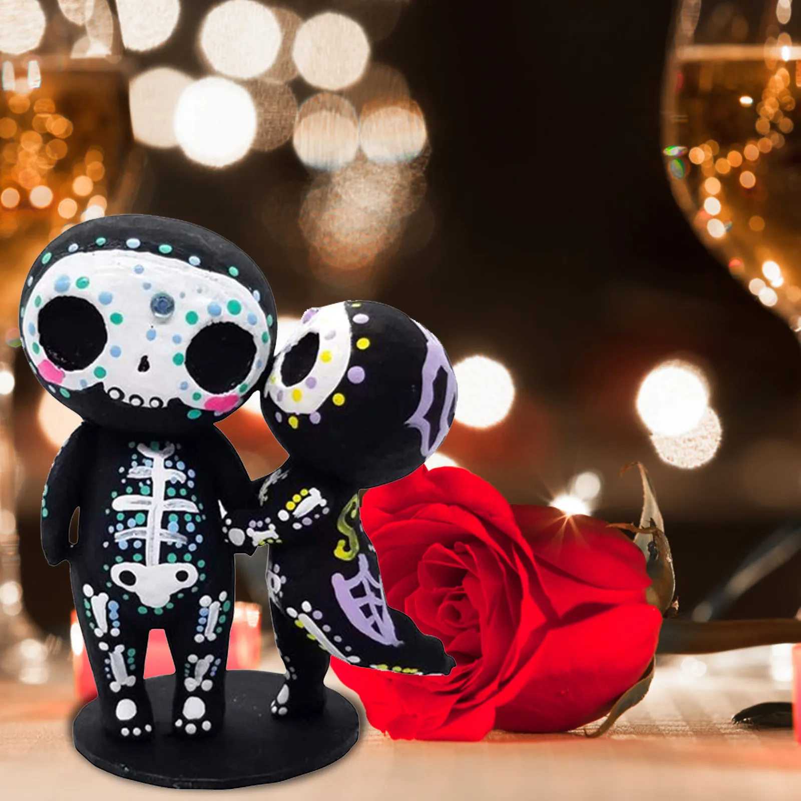 Sugar Skull Couple Statue Hand-painted 3d Printing Desktop Ornament Decor Cute Resin Figurine Home Valentines Day Present | Дом и сад