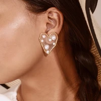 lifefontier transparent acrylic pearl heart stud earrings 2022 korean love earrings for women fashion statement jewelry wedding