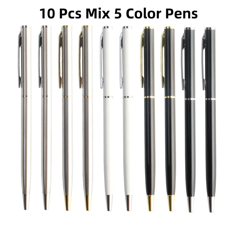 

10 шт./компл. металлические шариковые ручки, ручка из нержавеющей стали, 0,7 мм, синие, черные чернила, вращающиеся стильные шариковые ручки, канцелярские принадлежности для школьных принадлежностей