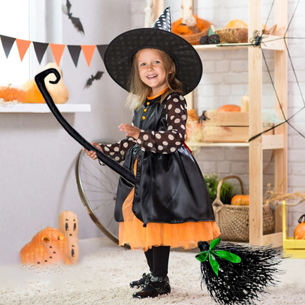 

Halloween Black Witches Broomstick with Ribbons Broom Props Good Witch Costume Accessories for Halloween Costume Party Decor