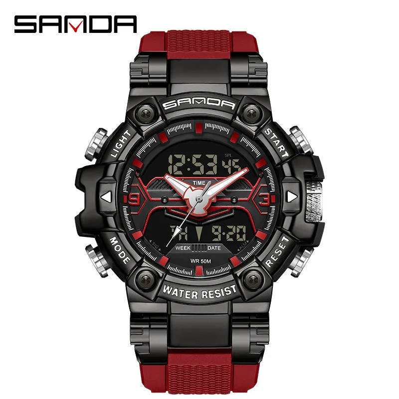 

Sanda 3186 New Year Trendy Digital Analog Display TPU Strap Waterproof Shock Resistant Fashion Sports Men Cool Watches
