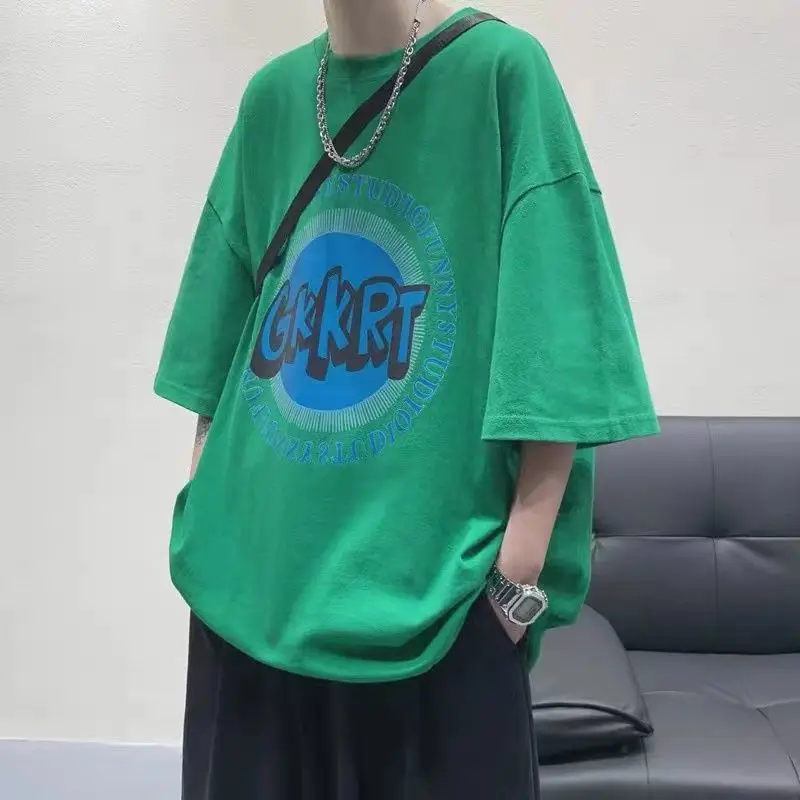 Мужской Топ, Новинка лета 2022, Мужская свободная футболка с коротким рукавом и круглым вырезом, модный универсальный Повседневный Топ с коро...