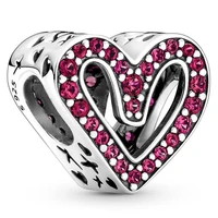 original sparkling ruby red freehand heart beads charm fit pandora women 925 sterling silver europe bracelet bangle diy jewelry
