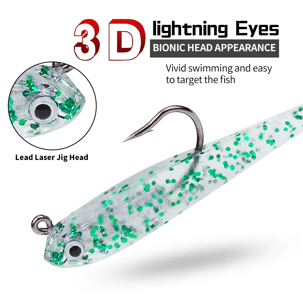 5 шт./лот мягкая рыболовная приманка с Т-образным хвостом 7 см г джиг-головками