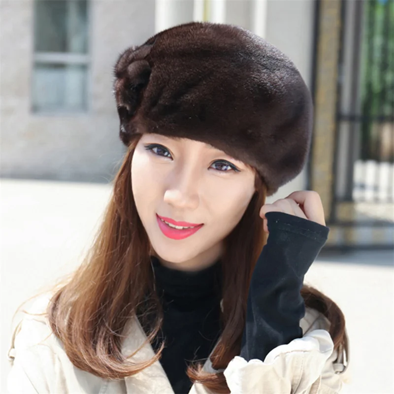 Women's Fashion Winter Fur Hat Russian Style Natural Mink Fur Warm Hat High End Luxury Real Fur High End Soft Thickened Warm Hat