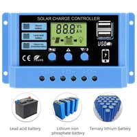 30a 20a 10a solar charge controller 12v 24v auto solar panel pv lcd controller for lead acid battery lithium battery dual usb