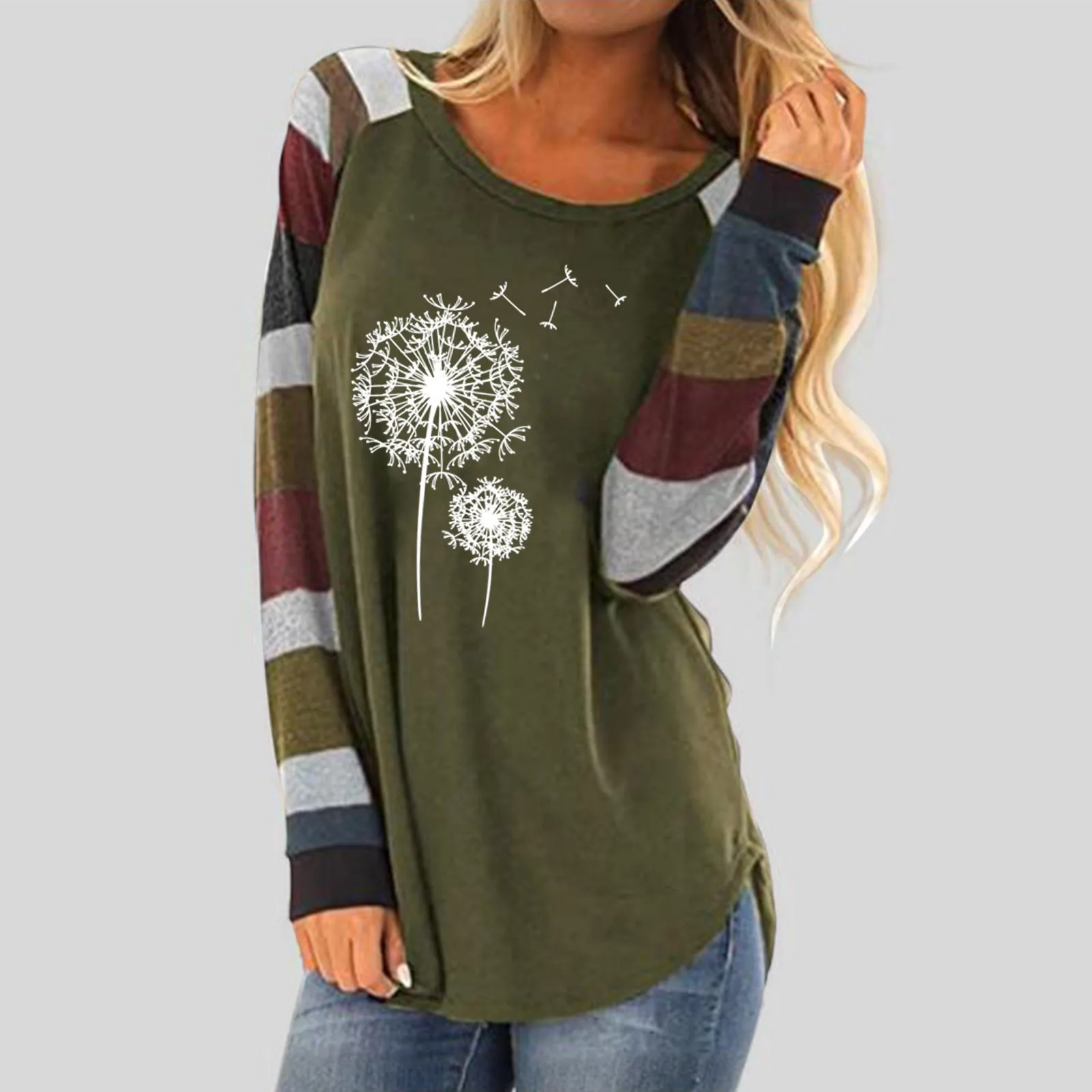 

Женский модный топ с длинным рукавом, Повседневная футболка с круглым вырезом и длинным рукавом, Женские топы для активного отдыха, свободн...