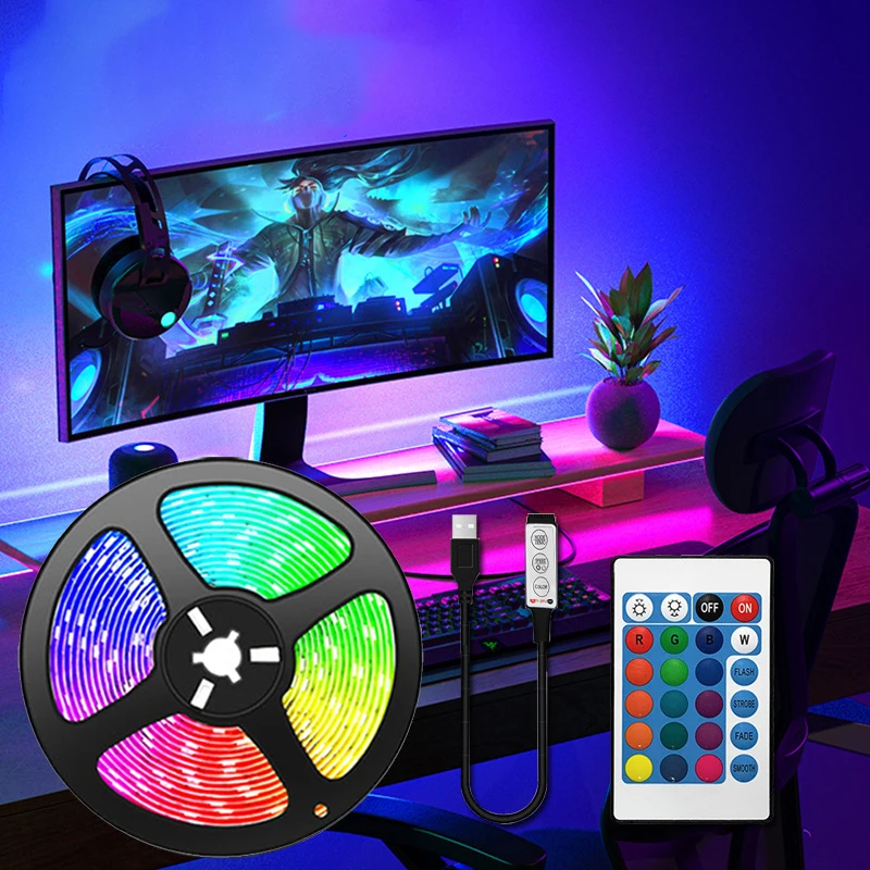

Светодиодная лента 5050RGB с Bluetooth, управление через приложение, красочные светодиодные лампы для декора комнаты, праздничное рождественское освещение для вечеринки