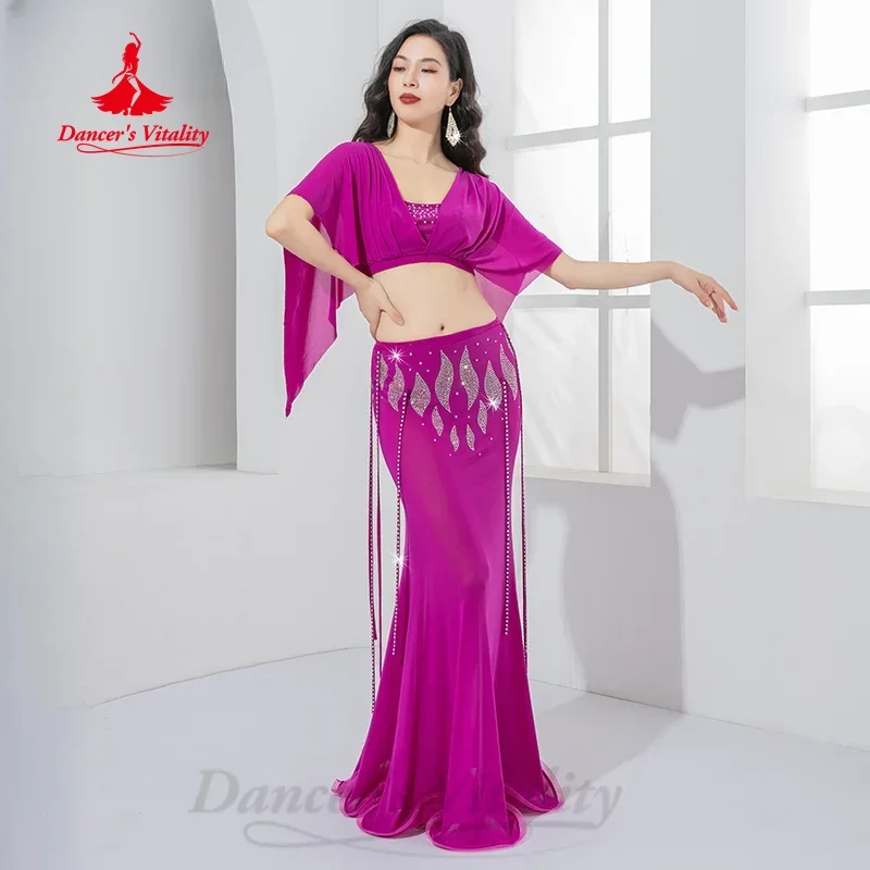 Костюм для танца живота сетчатый топ с v-образным вырезом + сексуальная длинная