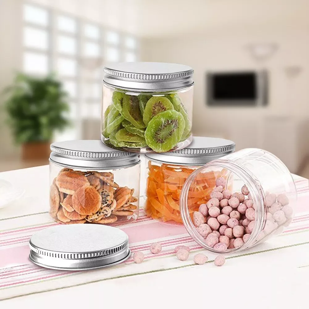 

50pcs/Lot 30ML 80ML 100ML 150ML PET Clear Jars With Silver Aluminum Lid For Facial Mask Food Storage Jars Cosmetic Containers