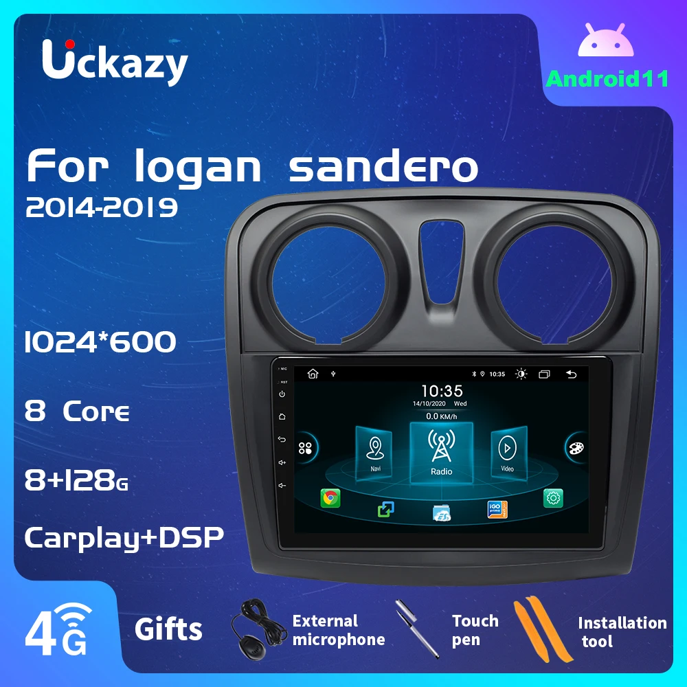 Автомобильный мультимедийный плеер Uckazy 2 din Android 2 11 для Renault Logan Sandero Радио 2014-2019 видео GPS головное устройство стерео аудио Carplay 6 ГБ IPS DSP 8 ядер