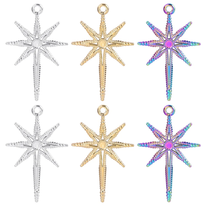 

6pcs/Lot Personalized Earrings for Women Star Pendant Gold/Silver Color Chain Stainless Steel Charms Jewelry Making Para Mujer