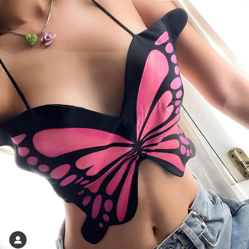 

Nightclub Butterfly Design Sexy Tops Swim Bra Embroidery Draw Pleats Flower Y2k Corset Tops Fairy Cute Beach Wear Party Tops