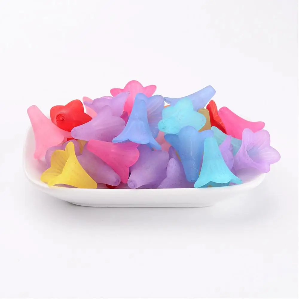 

50PCS Transparent Acrylic Beads Frosted Style Petunia Mixed Color 22x22mm Hole: 2mm
