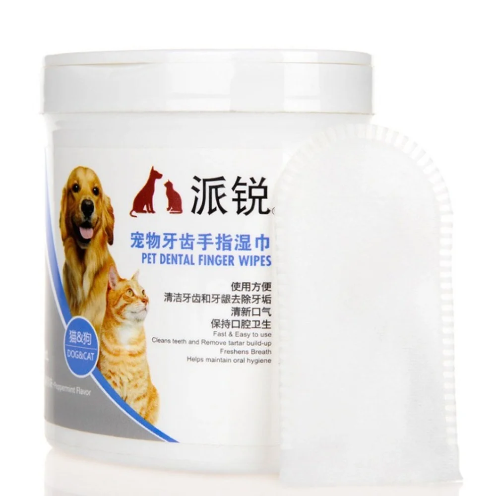 

50 Pieces Dog and Cat Finger Wet Wipes Pets Clean Teeth and Gums To Remove Tartar Fresh Breath Gentle Non-irritating Skincare
