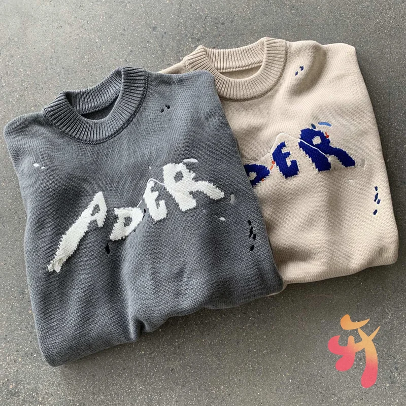 

Свитер ADER ERROR для мужчин и женщин, модные пуловеры с вышивкой и надписью, свободный шерстяной свитер