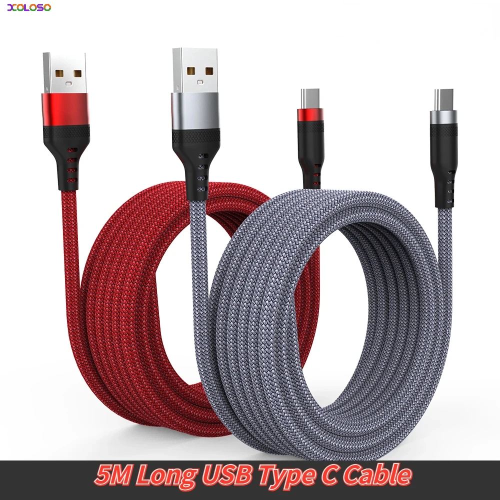 Кабель USB Type-C AOSOTUK длиной 5 м для Samsung S20 USB-C быстрой зарядки Huawei Xiaomi Mi 9 Oneplus 6t POCO F5