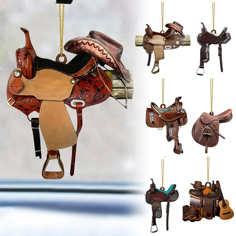 1PC Personalized Horses Lovers Keychain Western Cowboys Mirror Pendant Key Chain Saddle Car Acrylic Pendant Decor