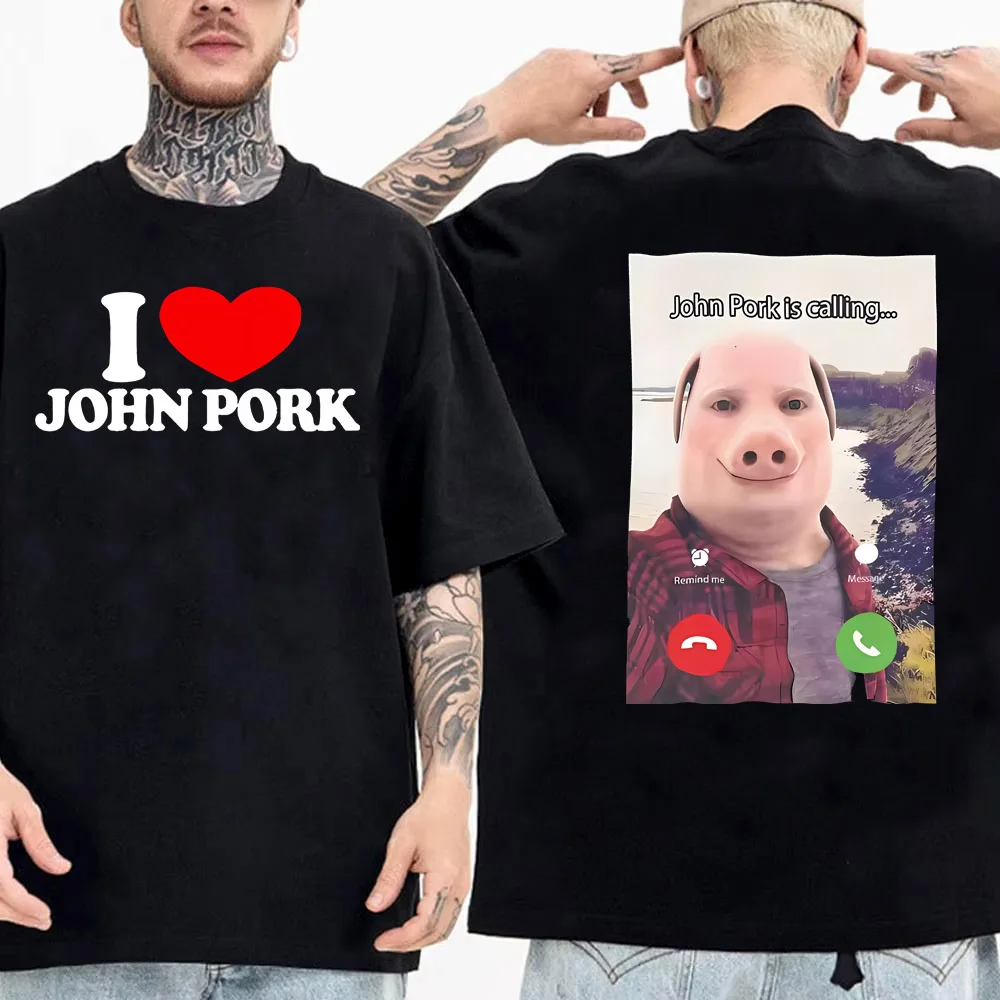 Фото Забавная футболка John Pork Is Calling Answer Call Phone для мужчин и женщин, топы со свиньей, футболка в готическом стиле в стиле хип-хоп, уличная одежда №2