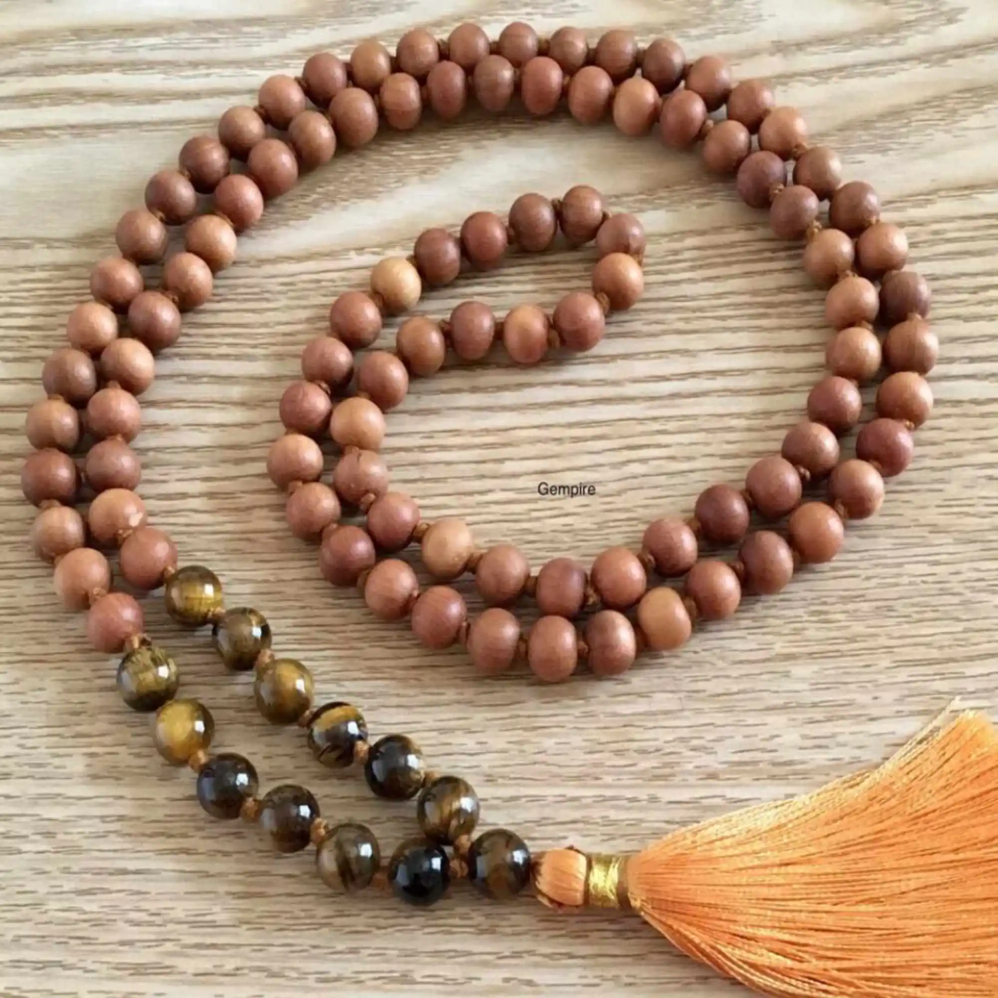 

8mm Natural knot Sandalwood Tigers Eye gemstone beads necklace Chic Taseel Dark Matter National Style Bless Glowing Souvenir