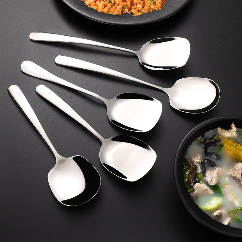 

304 Stainless Steel Tableware Public Serving Soup Spoon Long Handle Spatula Household Hotel Dinnerware Cutlery Set