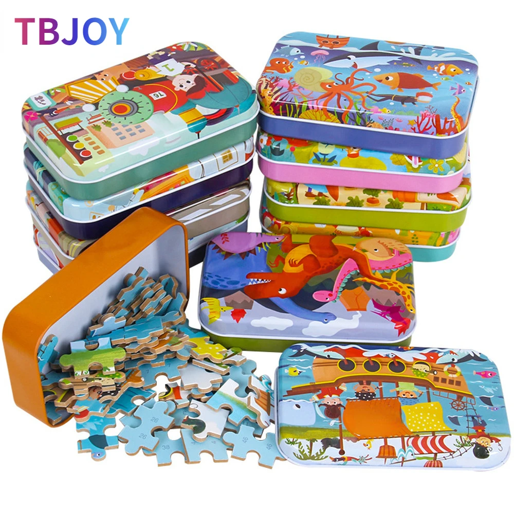 

60Pcs Wooden Puzzles Children Animal Dinosaur Cartoon Plane Puzzle Baby Early Education and Intellectual Building Block Toys