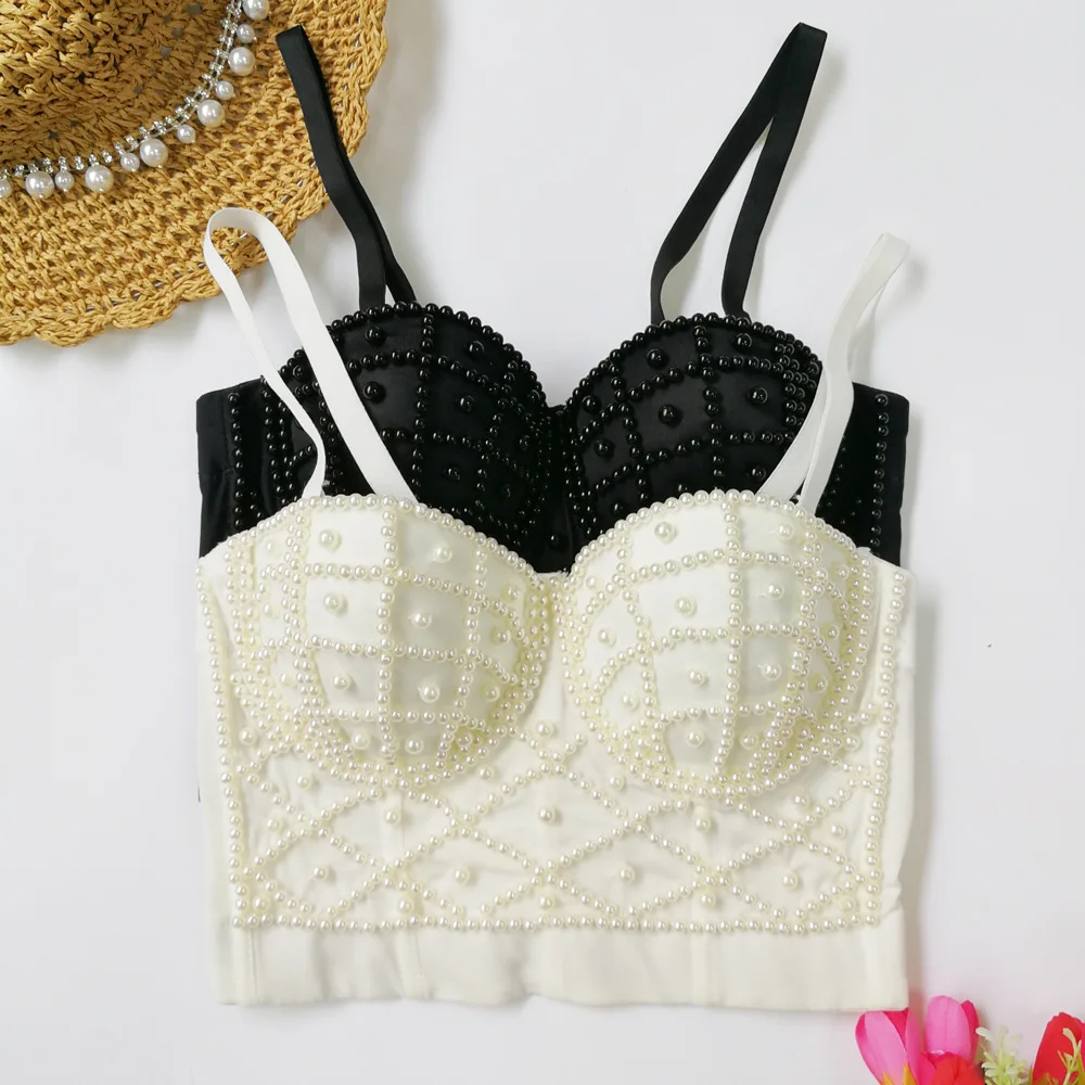 

LKF Pearl Suspender Heart Tide Female Outer Wear Crop Sexy Short Style Wipe Chest on Clothing Belt Chest Pad