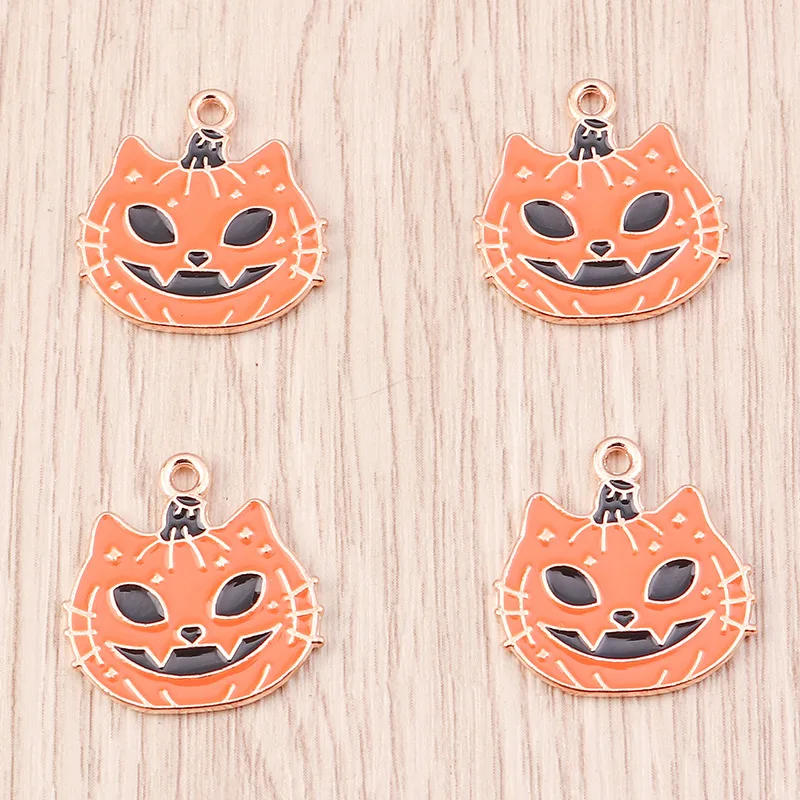 

10/20pcs Enamel Cat Pumpkin Head Shape Charms KC Gold Color Tone Pendant for Bracelet Necklace Jewelry Making Diy Accessories