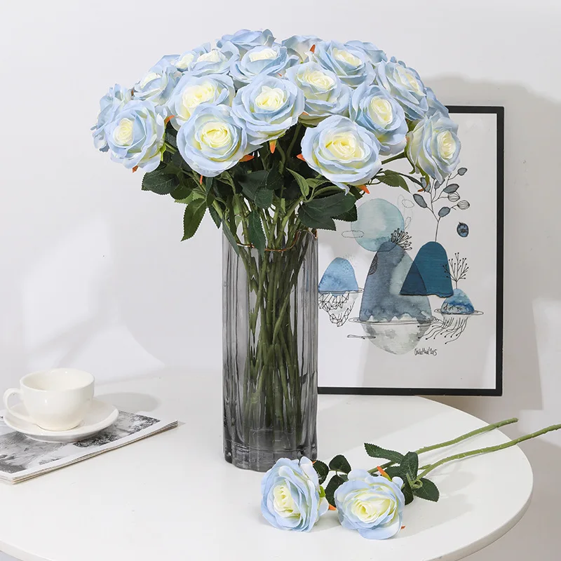 

51CM Artificial Flowers Silk Cloth Rose Bouquet for Valentine's Day Home Decor Blue Ice Rose and Rose of Ecuador