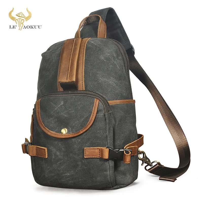 

Треугольная нагрудная слинг-сумка для мужчин, дизайнерский саквояж на одно плечо для планшета 10 дюймов, парусина и натуральная кожа, повседневная Сумочка, 3028