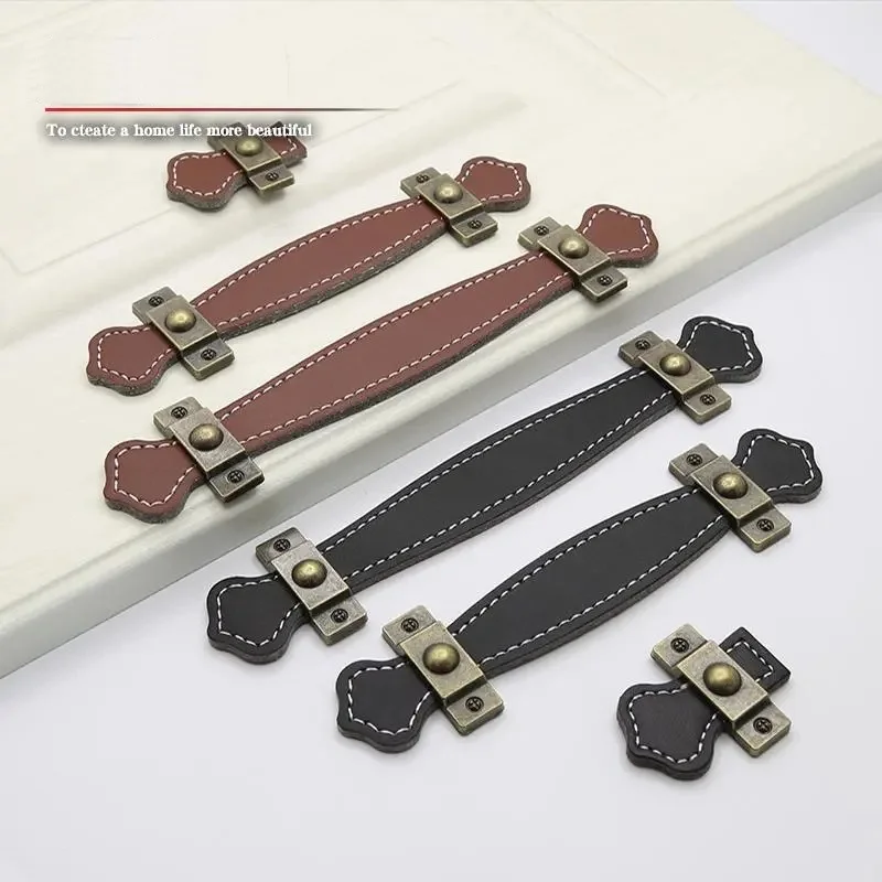 

Drawer Pulls Equipment Cabinet Kitchen Black Modern Door Knobs Soft Leather Dresser Handles