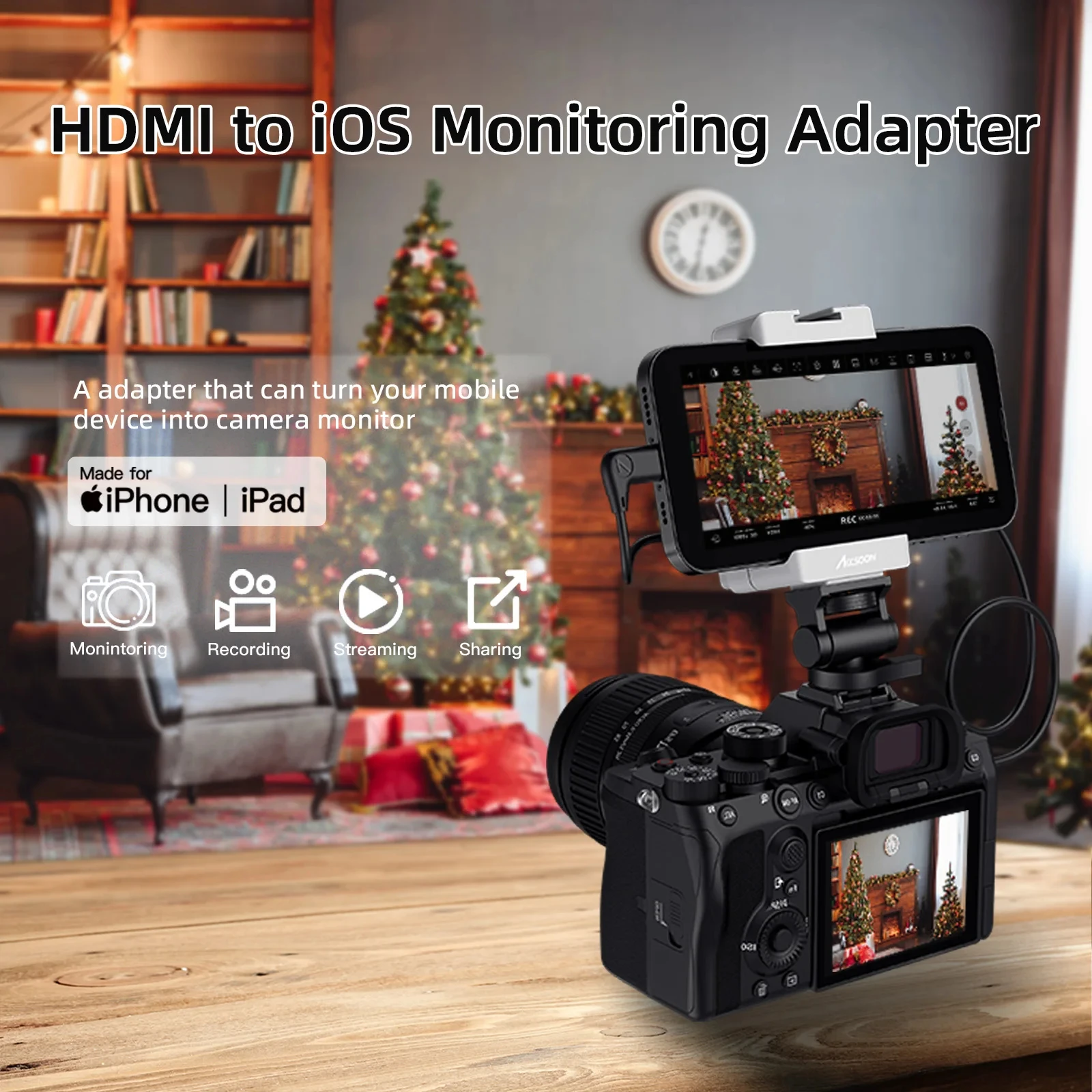 Фото Accsoon SeeMo HD MI to IO S USB C: Видеомониторинг для iPhone, вывод видео 1080P@60fps, прямая трансляция RTMP в реальном времени №3